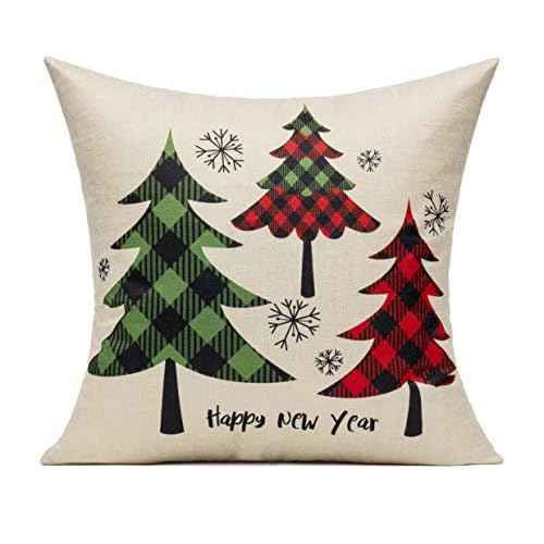 VAKADO Christmas Throw Pillow Covers Decorations Outdoor 18x18 Set of 4 Farmhouse Buffalo Check Xmas Red Deer Cushion Cases Winter Living Room Snow Holiday Home Decor for Couch Porch Indoor Navidad