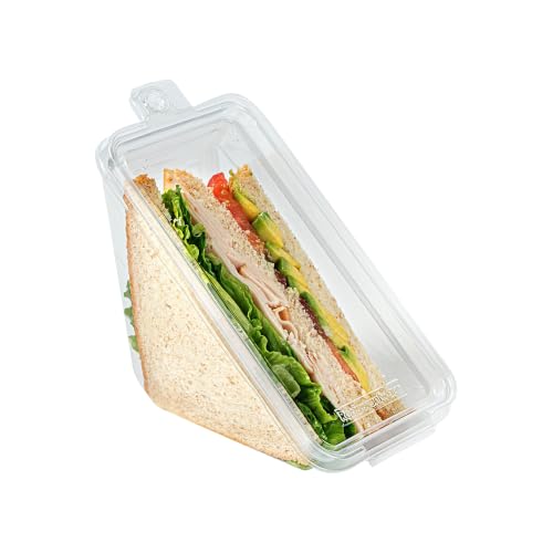 Triangle Food Containers 100 Pack - Clear Plastic Sandwich Wedge with Hinged Lid