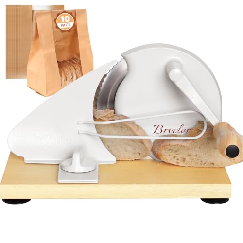 Brvclon Grayish White Manual Bread Slicer with Adjustable Thickness & 10 Bread Bags