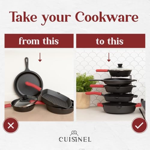 Cuisinel 5-Tier Pan Organizer for Cast Iron Skillets & Griddles - 12.2 Inch Black