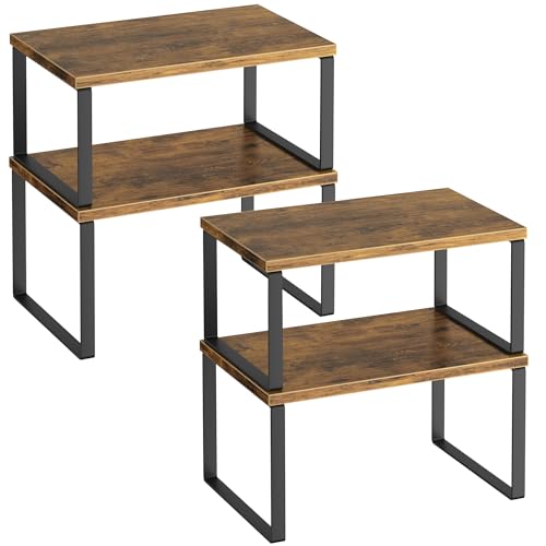 Kitchen Cabinet Organizer Shelf Set of 4 Rustic Brown Stackable Expandable Wood Spice Racks