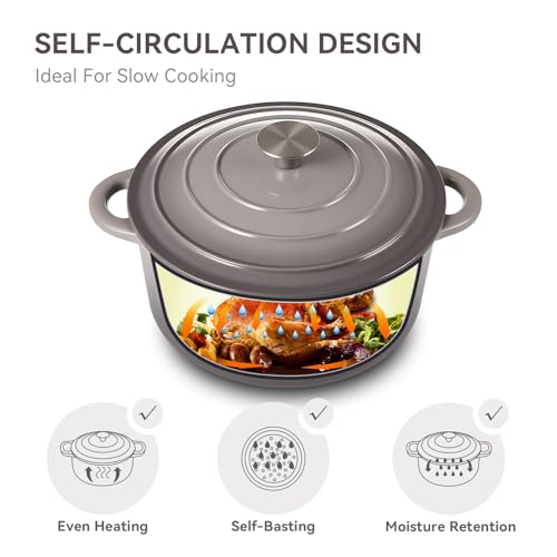 Miereirl 4.5 Quart Enameled Dutch Oven Pot with Lid, Cast Iron Dutch Oven with Dual Handles for Bread Baking, Cooking, Non-stick Enamel Coated Cookware (Beige)
