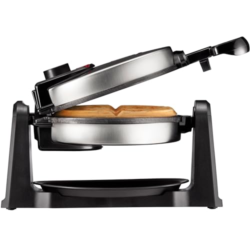 Chefman Stainless Steel 1-Size Rotating Belgian Waffle Maker, Flip Iron with Non-Stick Plates