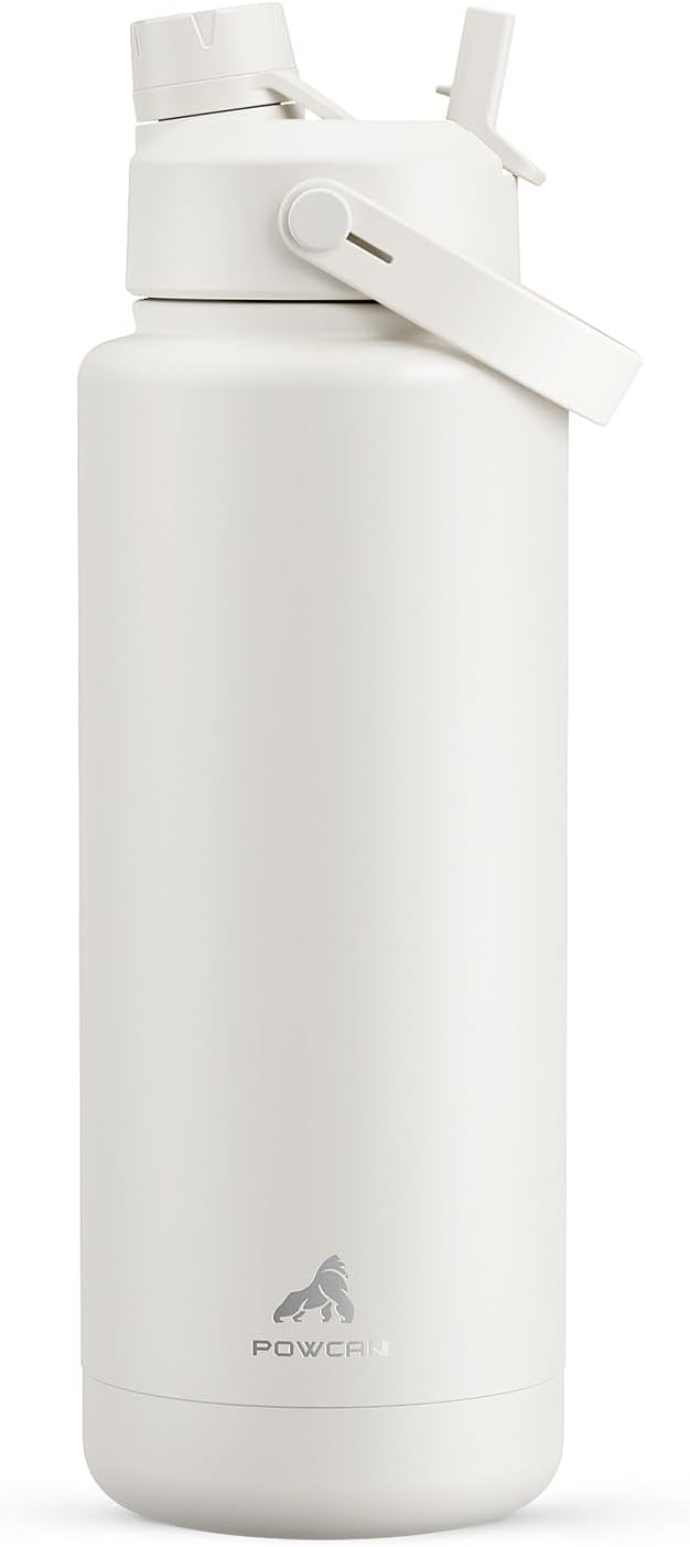 POWCAN 40 oz Insulated Water Bottle - 2-in-1 Straw & Spout Lid, Leak-Proof, BPA-Free | Ivory