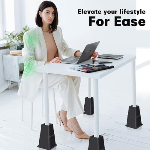ANNKUT 8 Inch Heavy Duty Bed Risers 8 Pack - Adjustable Furniture Elevation for Bed, Sofa, Desk, Black