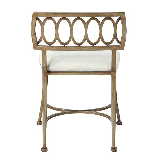 Golden Bronze Vanity Stool with Linen Seat, Low Back, Durable Iron Frame