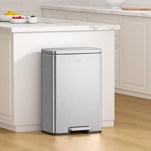 Dual Compartment Stainless Steel Trash Can with Soft-Close Lid - 25L+20L, Fingerprint-Resistant