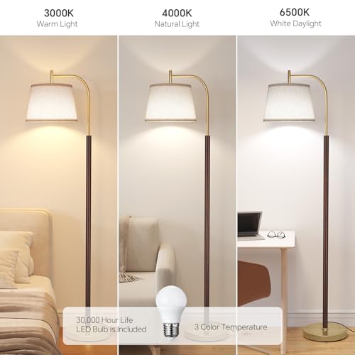 SUNMORY Walnut Wood Floor Lamp - Mid Century Modern Standing Lamp for Living Room