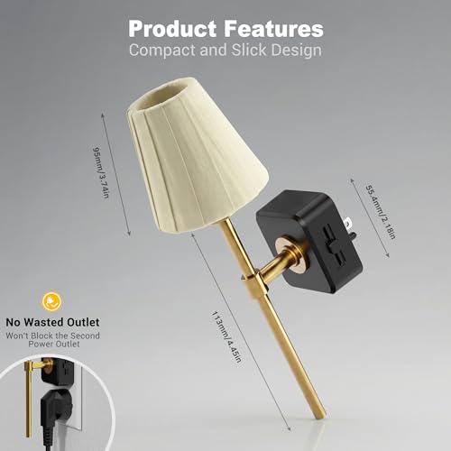 JandCase Night Lights Plug into Wall 2 Pack - Pleated Fabric Cover, Dimmable 3000K
