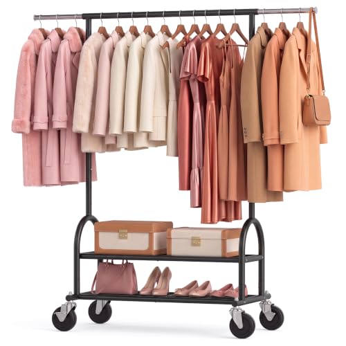 Heavy Duty Clothes Rack Black - 586 LBS Capacity, Adjustable & Rolling Garment Organizer