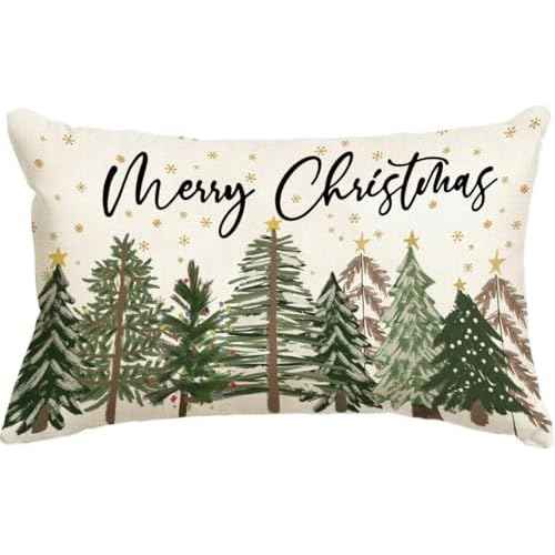 Baccessor Merry Christmas Pillow Cover 12x20 Inch, Xmas Trees Lumbar Pillow Case Christmas Winter Decoration for Cushion Sofa Couch Indoor Outdoor 1 Piece