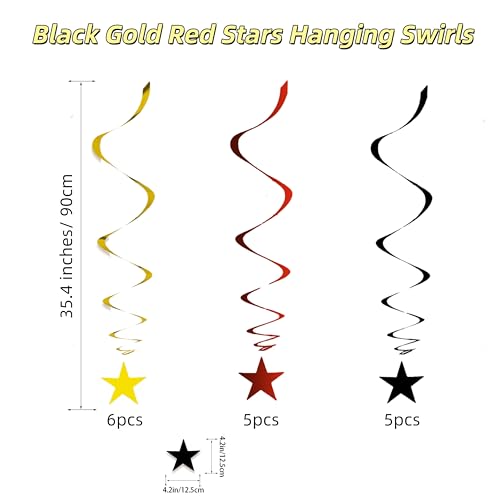 Red Black Gold Star Hanging Swirl Decorations Ceiling Swirl Foil Decoration Hanging Black Gold Red Party Supplies for Birthday Baby Shower Wedding Graduation, 32 pcs