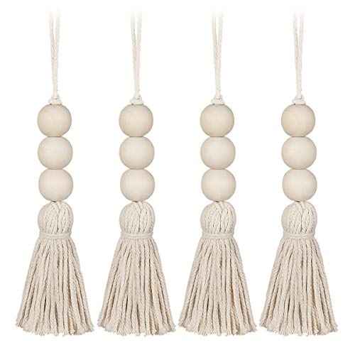 Wood Bead Garlands,Farmhouse Beads Tasels,Rustic Country Decor Prayer Beads for Home Door Knob Decor