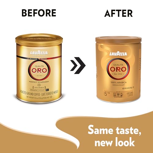 Lavazza Qualità Oro Ground Coffee Medium Roast 8.8 oz Tin Pack of 4 - 100% Arabica, Floral & Fruity Notes