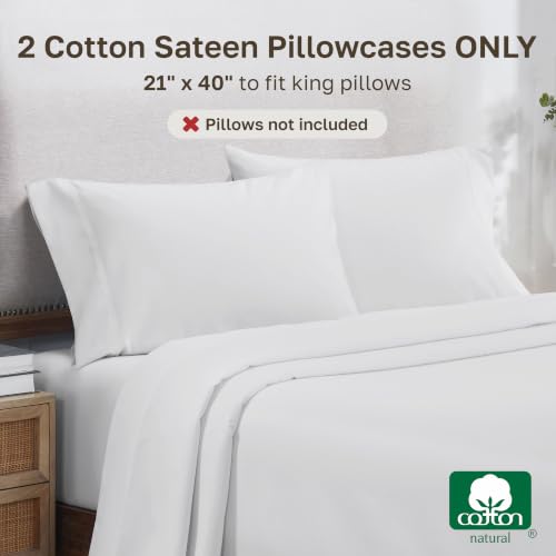 Bright White King Pillowcases Set of 2 - 800 Thread Count Cotton, OEKO-TEX Certified