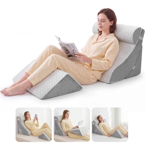 Adjustable Wedge Pillow Set 4PCS Support for Pain-Free Recovery Gray + Light Gray