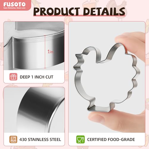 6Pcs Thanksgiving Turkey Cookie Cutters Set - Stainless Steel, Safe Edges, Non-Stick