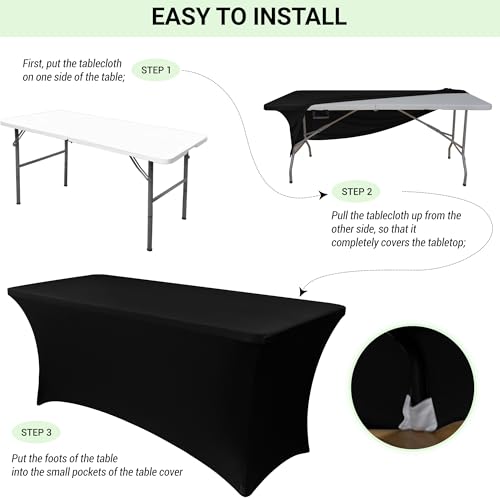 Stretch Spandex Table Covers for 6 Foot Tables - Black, 6 Pack, 72x30 Inches - Obstal