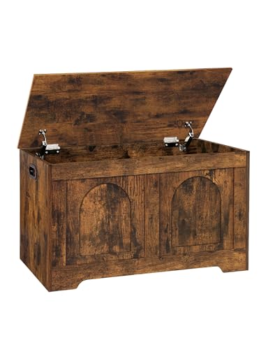 Wooden Toy Storage Chest - Rustic Brown 31.5 Inch with Safety Hinges