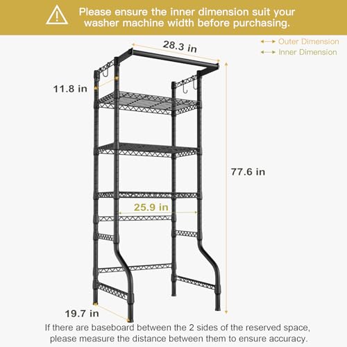 Ulif U11 Mini Black Laundry Shelving Unit with 3 Tiers & Hanging Rod