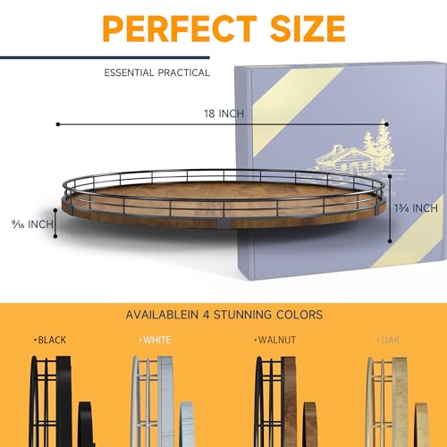Walnut 18-Inch Farmhouse Oak Lazy Susan Organizer - Food Safe Turntable
