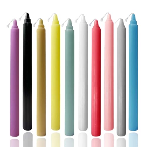 Kemladio 10in Rose Red Vertical Stripe Taper Candles, 4-Pack for Dinner Parties & Weddings