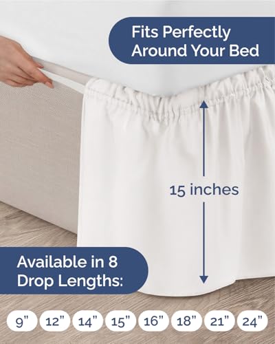 King Size Wrap Around Bed Skirt - 15 Inch Drop - Antique White - Elastic Stay Put