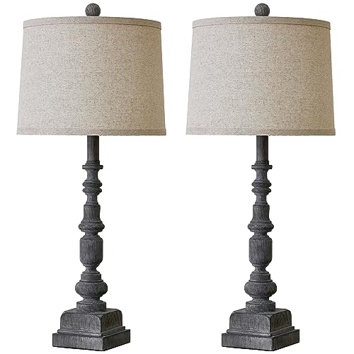 Oneach Farmhouse Table Lamps Set of 2 - Gray with USB Ports for Living Room