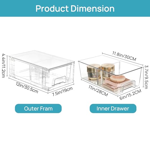 Vtopmart 4 Pack Stackable Clear Drawer with Dividers - 4.4"H Refrigerator & Kitchen Organizer