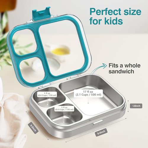 HOMEKOL 27oz Stainless Steel Bento Lunch Box with Leak-Proof Lid, Blue, 3.3 Cups