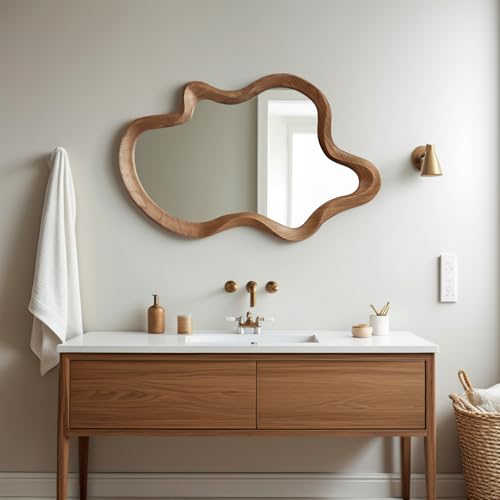 Irregular Wall Mirror 21x32 Wood Asymmetrical Bathroom Mirror Brown Variation of THIS listing
