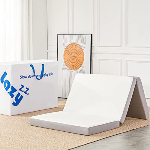 Lazyzizi Single 4-Inch Memory Foam Tri-Fold Folding Mattress with Breathable Bamboo Cover