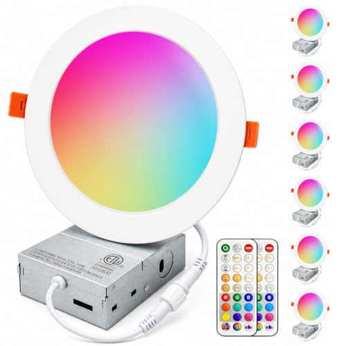 RGB Color Changing 6 Inch Recessed Ceiling Lights - 6 Pack with Remote