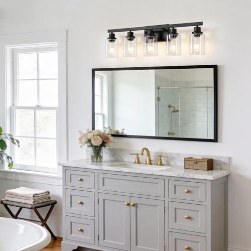 5-Light Black Bathroom Vanity Light, Modern Lighting Fixture for