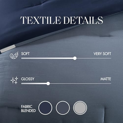 Queen Hotel Style Comforter Set Navy 7-Piece Bedding Collection