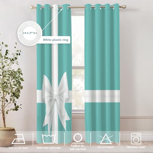 Shrahala 2-Pack White Turquoise Blackout Curtains 52x84 in Grommet Top Thermal Room Darkening