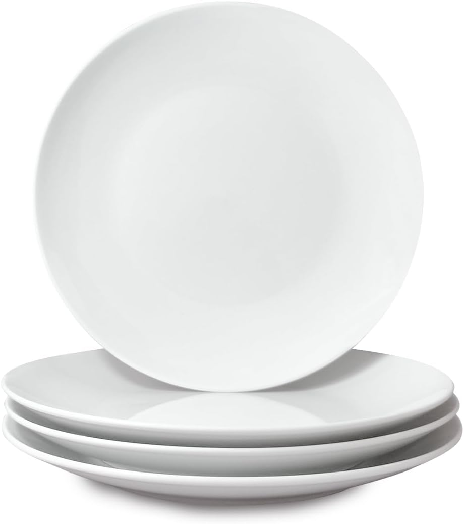 Miicol Ceramic Dinner Plates - Set of 4 Large 10.5-Inch White Porcelain Dishes | Microwave & Dishwasher Safe