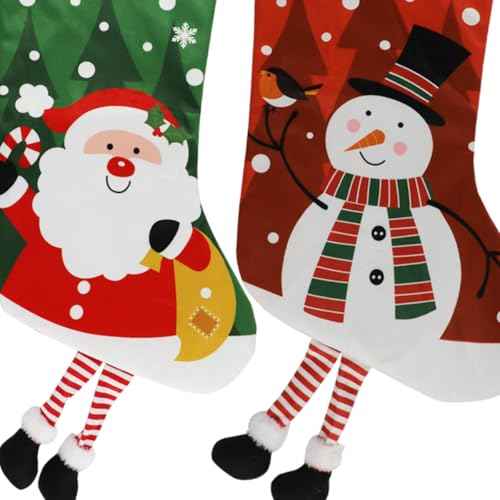 2025 New 2 Pack Large Christmas Stockings 22.8" Santa & Snowman, Xmas Stockings for Fireplace Mantel, Holiday Party Decoration & Family