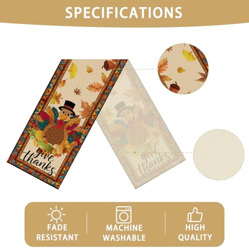 Turkey Thanksgiving Table Runner Seasonal Fall Kitchen Dining Linen Table Decoration for Indoor Outdoor Home Party Decor 13 x 72 Inch
