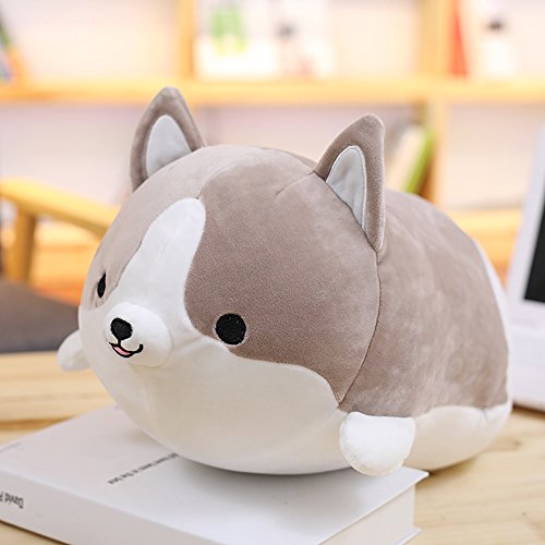 Levenkeness Corgi Dog Plush Pillow, Soft Cute Shiba Inu Akita Stuffed Animals Toy Gifts (Gray, 11.8 in)