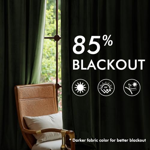 40x96 Inch Velvet Blackout Curtain Panels - Olive Green, Pack of 2