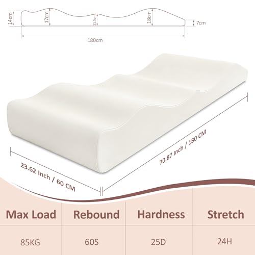 LUKYHONIE 3-in-1 Ergonomic Lash Bed Topper Black 70.8" x 23.6" with Neck & Lumbar Support