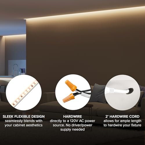 96 Inch Hardwired LED Under Cabinet Strip Light - 3680 Lumens, 3000K Warm White