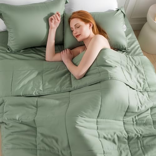 NEXHOME PRO King Size Bamboo Viscose Comforter Sage Green 106x90 Ultra-Soft Breathable All-Season Bedding