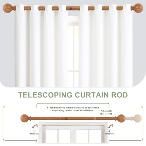HTZON 2 Pack Wood Grain Adjustable Curtain Rods for Windows 28-48 Inch, Rustic Boho Heavy Duty Drapery Rod Set, Model: Wood Grain / 18-45"