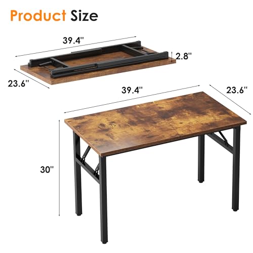 Need Small Folding Computer Desk 39.4 Inch Rustic Brown Space-Saving Table