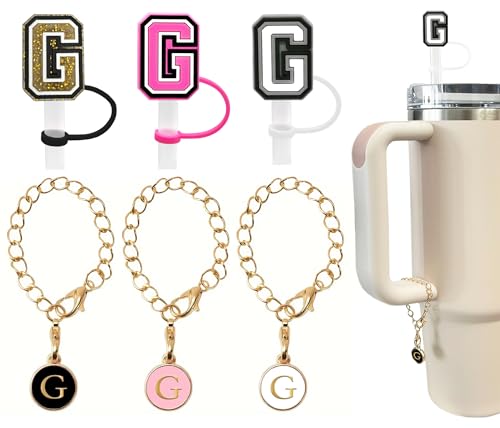 Nuozme 3PCS Personalized Letter Silicone Straw Covers G/Simple for Stanley 30&40 Oz Tumblers