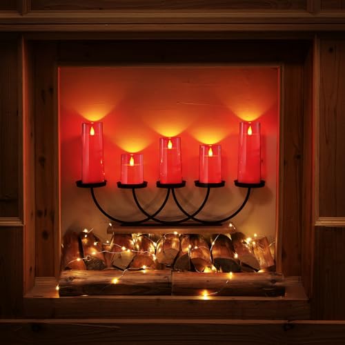 Homemory Red Flickering Flameless Candles, Battery LED Pillar Set of 5 with Remote & Timer (Red, 3in x 4in, 5/6/8/8in)