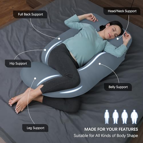 Pregnancy Pillows U Shape Full Body Maternity Pillow with Cooling Cover - Grey, 57 Inch