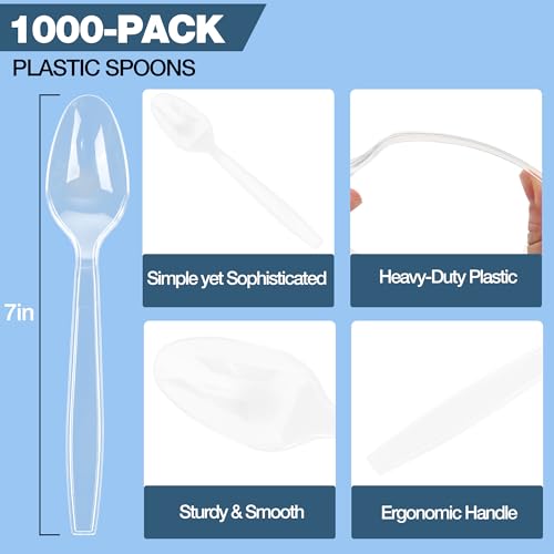 1000 Count Clear Disposable Plastic Spoons BPA-Free Heat Resistant Heavy Duty
